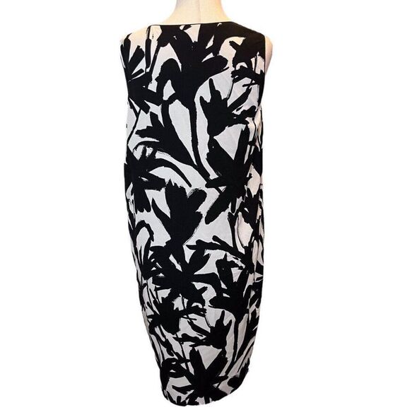 ST. JOHN Soca Collection Black White Abstract Print Sheath Dress Size SMALL Silk - Picture 4 of 8